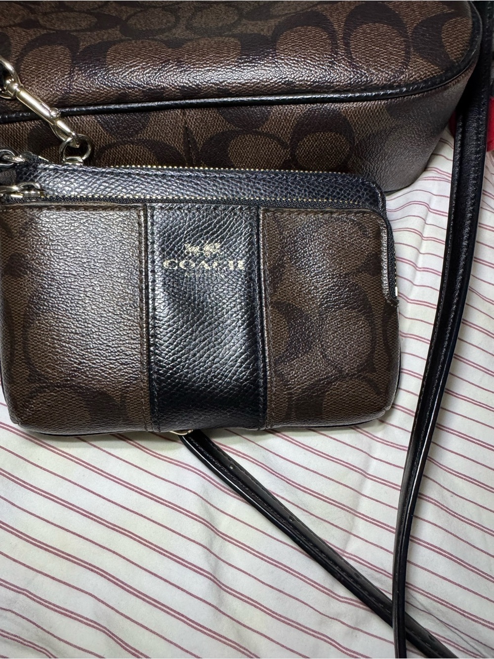 Coach Brown & Black Signature Crossbody Wristlet